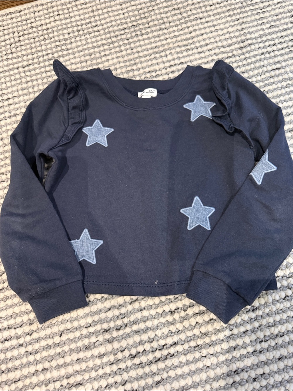 Splendid Navy Sweatshirt with Light Blue Star Appliqués